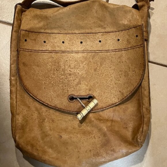 VTG Large Light Brown Leather Satchel Shoulder Messenger Adjustable Handbag - Picture 3 of 16